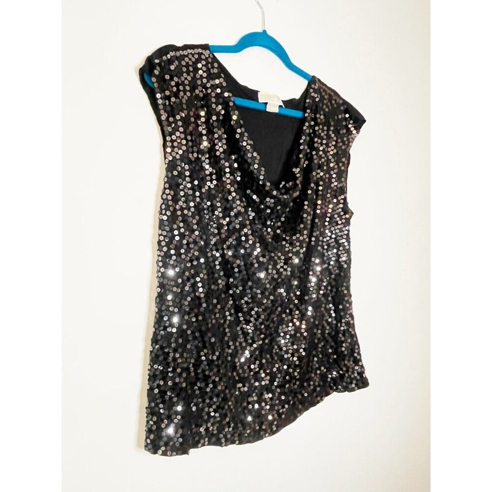 Michael Kors Black Sequin Sleeveless Top 2X Glam Party Evening Blouse - Picture 6 of 7